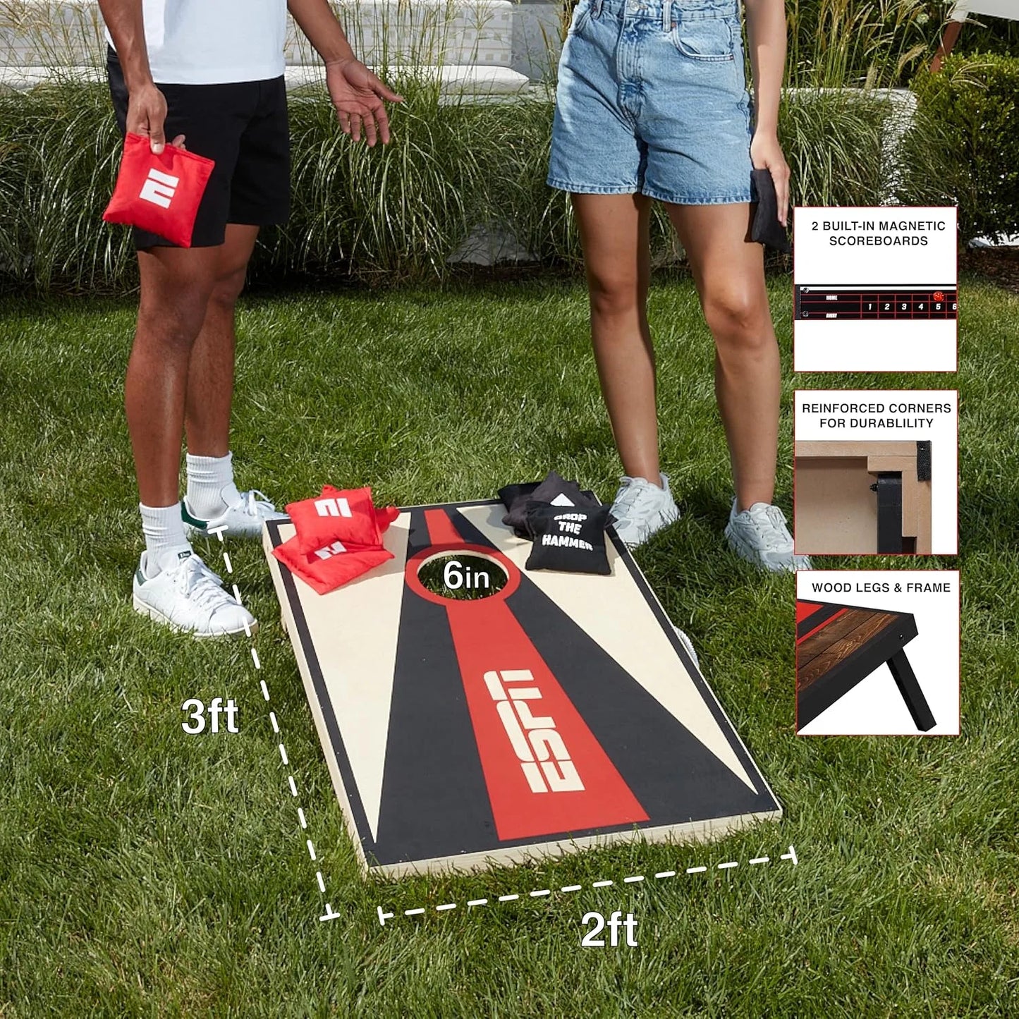 ESPN Cornhole Board Set, 2 x 3 Feet Solid Wood Cornhole Board